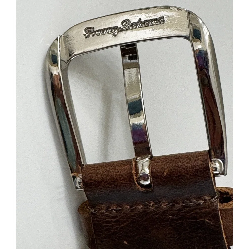 Tommy Bahama Leather Braided Belt Brown w/Silver Tone Hardware - Sz L 38-40 Wide